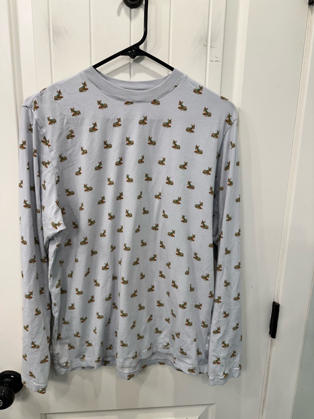 SKIMS Holiday Deer Fawn Long Sleeve & Pants Pajama Set Light Blue S - Picture 6 of 8